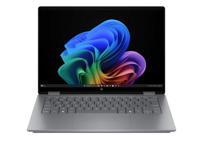 HP OmniBook X Flip 2-in-1 14 inch Laptop Next Gen AI 14-fm0140TU, Silver + HP Series 3 Pro 23.8 inch FHD Monitor  - 14 inches - Meteor silver aluminum (D79Q1PA-BN)