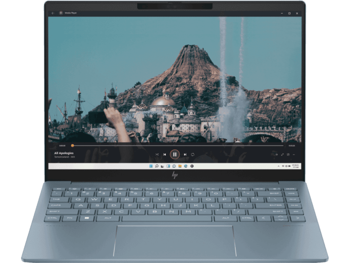 HP Pavilion Plus 14 inch Laptop 14-ew1114TU, Blue + HP Series 3 Pro 23.8 inch FHD Monitor - 324pv + HP 400 Quiet Wireless Mouse, Black - 14 inches - Blue (B85K7PA-BN1)