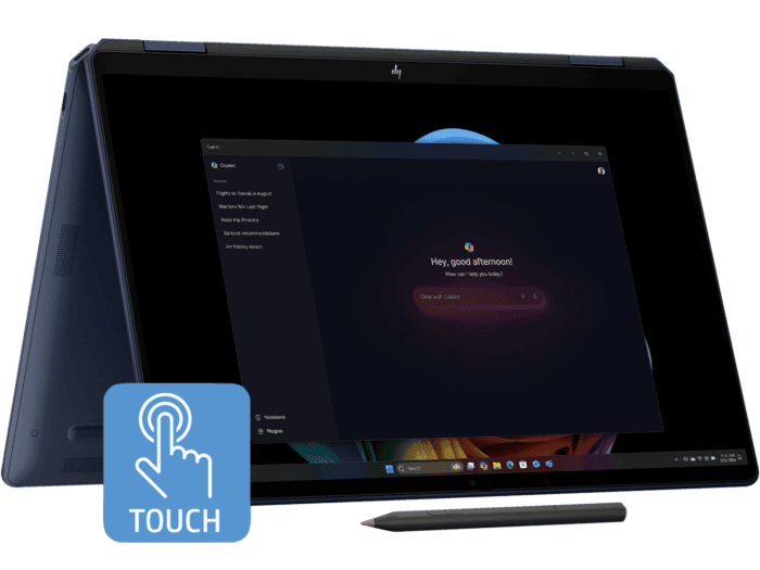 HP OmniBook Ultra Flip 14 inch Laptop 14-fh0015TU, Blue + HP 720 Multi-Device Rechargeable Wireless Keyboard and Mouse Combo + HP Series 3 Pro 23.8 inch FHD Monitor  - 14" - Atmospheric blue (B0QM6PA-BN6)