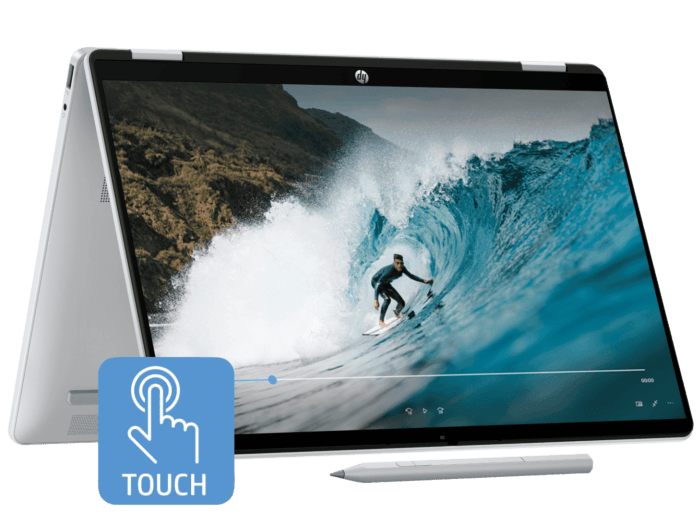 HP OmniBook 5 Flip 2-in-1 14 inch Laptop Next Gen AI 14-km0029TU, Silver + HP Series 3 Pro 23.8 inch FHD Monitor  - 14" - Glacier silver (D6ZB5PA-BN)